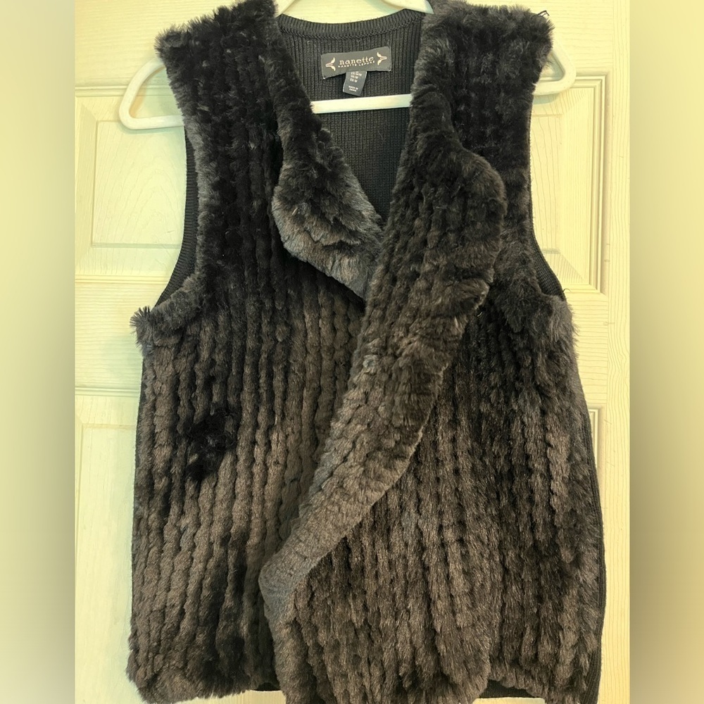 Nanette Lepore Faux Fur Vest sz M‎ mobwife gatsby black party boho winter fall